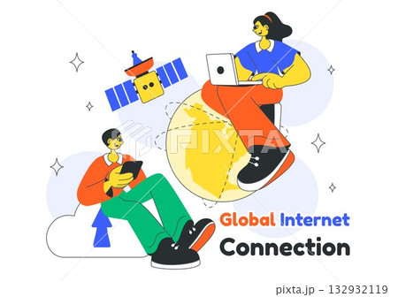 Global Internet Connection Vector Illustration Featuring Cloud Data Storage With Connectivity Communications Of Data Center For Cloud Computing 132932119
