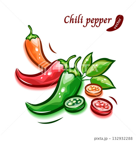 唐辛子のポップアートな可愛いイラスト｜野菜ベクター素材 132932288