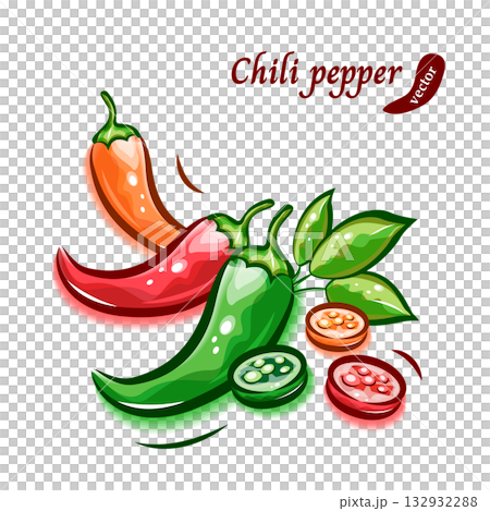 唐辛子のポップアートな可愛いイラスト｜野菜ベクター素材 132932288