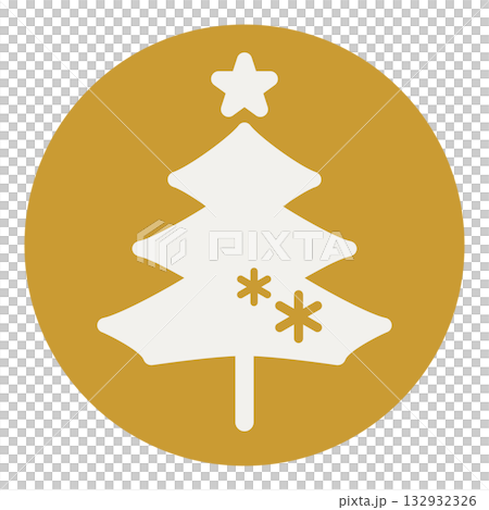 ゴールドのシンプルでおしゃれなクリスマスツリーのイラストアイコン　冬のシンボル　金色のシルエット 132932326