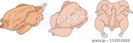 Colorful vector illustrations of various raw meat cuts, with detailed textures Colorful vector illustrations of various raw meat cuts, with detailed textures 132932689