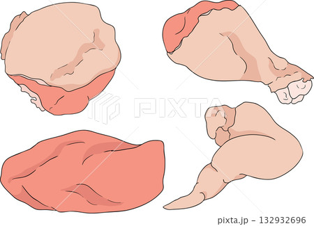 Colorful vector illustrations of various raw meat cuts, with detailed textures Colorful vector illustrations of various raw meat cuts, with detailed textures 132932696