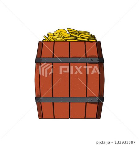 Wooden Old Vintage Barrel with Metal Bands. Vector Illustration. Wooden Old Vintage Barrel with Metal Bands. Vector Illustration. 132933597