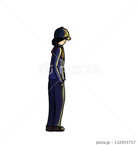A man stands alone lowering the head side view cartoon illustration 132933717