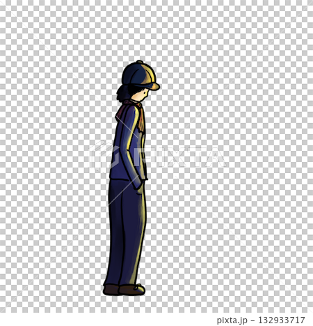 A man stands alone lowering the head side view cartoon illustration 132933717