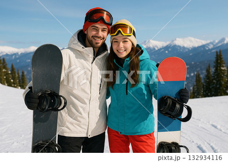スキー旅行をする外国人カップル 132934116