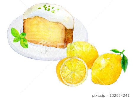 水彩イラスト 手描きイラスト レモンケーキ 水彩イラスト 手描きイラスト レモンケーキ 132934241