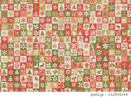 市松模様の和洋折衷クリスマス千代紙テクスチャ 132934244