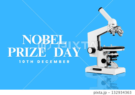 Microscope on a bright blue background for Nobel Day 132934363
