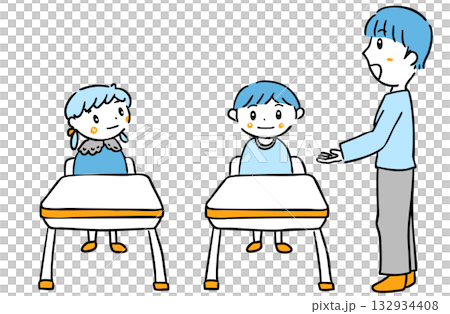 席に着く子どもと先生のイラスト/授業・療育・説明素材 席に着く子どもと先生のイラスト/授業・療育・説明素材 132934408