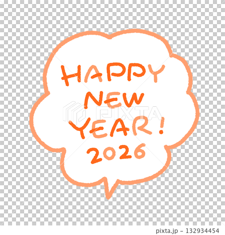 HAPPY NEW YEAR 2026 Pop handwritten letters and speech bubbles 132934454