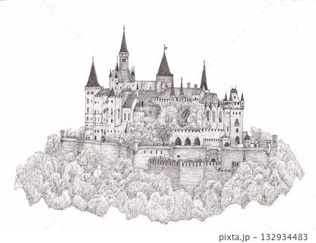 山頂に建つ古城 山頂に建つ古城 132934483