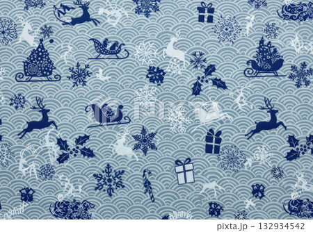 青海波模様の和洋折衷クリスマス千代紙テクスチャ 青系 132934542