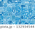 レンガ模様の和洋折衷クリスマス千代紙テクスチャ 青系 132934544