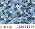 観世水模様の和洋折衷クリスマス千代紙テクスチャ 青系 132934546