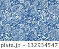 唐草模様風曲線の和洋折衷クリスマス千代紙テクスチャ 青系 132934547