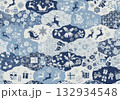 雲取り模様の和洋折衷クリスマス千代紙テクスチャ 青系 132934548