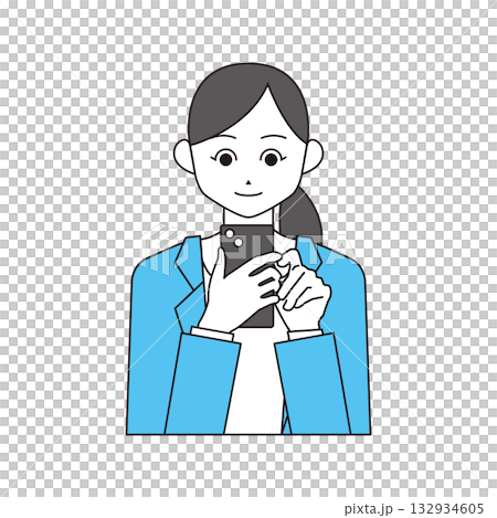 Illustration material of a woman operating a smartphone 132934605