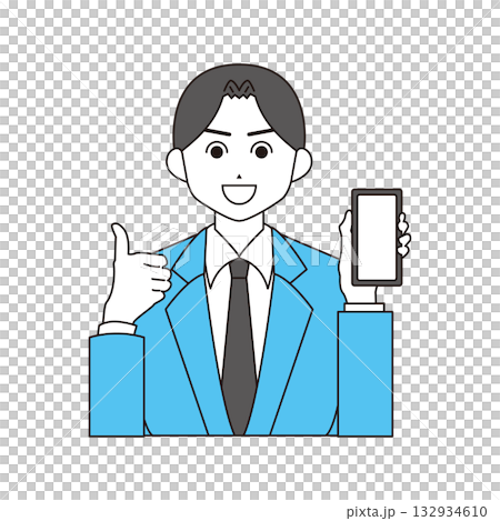 スマートフォンを持つ女性のイラスト素材 サムズアップ スマートフォンを持つ女性のイラスト素材 サムズアップ 132934610