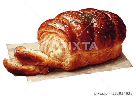 焼きたてクロワッサンブレッドの美味しそうなパン素材（背景透過PNG） 132934925