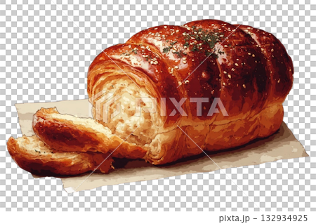 焼きたてクロワッサンブレッドの美味しそうなパン素材（背景透過PNG） 132934925