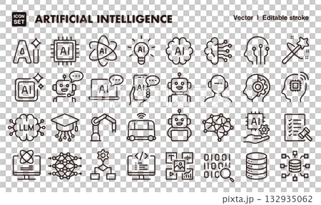 Artificial intelligence (AI) icon illustration set. EPS version can be edited to change line thickness, etc. Artificial intelligence (AI) icon illustration set. EPS version can be edited to change line thickness, etc. 132935062