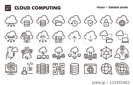 クラウドコンピューティングのアイコンイラストセット　EPS版は線の太さ等編集可能 132935063