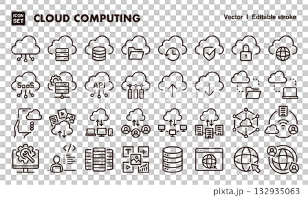 クラウドコンピューティングのアイコンイラストセット　EPS版は線の太さ等編集可能 132935063