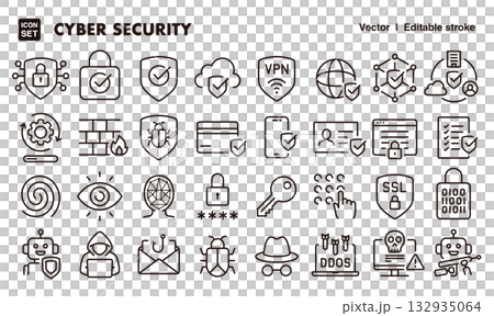 Cybersecurity icon illustration set. EPS version can be edited to change line thickness, etc. Cybersecurity icon illustration set. EPS version can be edited to change line thickness, etc. 132935064