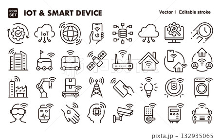 IOTとスマートデバイスのアイコンイラストセット EPS版は線の太さ等編集可能 IOTとスマートデバイスのアイコンイラストセット EPS版は線の太さ等編集可能 132935065