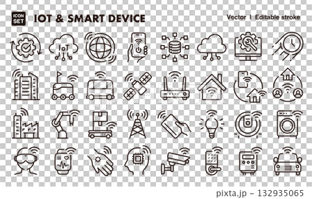 IOTとスマートデバイスのアイコンイラストセット EPS版は線の太さ等編集可能 IOTとスマートデバイスのアイコンイラストセット EPS版は線の太さ等編集可能 132935065