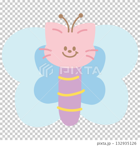 Cute illustration of pink cat with butterfly wings for animal decoration, insect, kitten cartoon, cat drawing, pet shop, vet, characters, comic, mascot, patch, brooch, foster home, adopt cat, nature 132935126