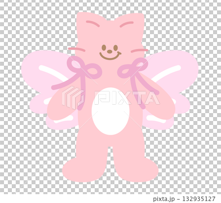 Cute illustration of pink cat with butterfly wings, pink ribbon for animal decoration, kitten cartoon, cat drawing, pet shop, vet, characters, comic, mascot, patch, brooch, foster home, adopt cat Cute illustration of pink cat with butterfly wings, pink ribbon for animal decoration, kitten cartoon, cat drawing, pet shop, vet, characters, comic, mascot, patch, brooch, foster home, adopt cat 132935127