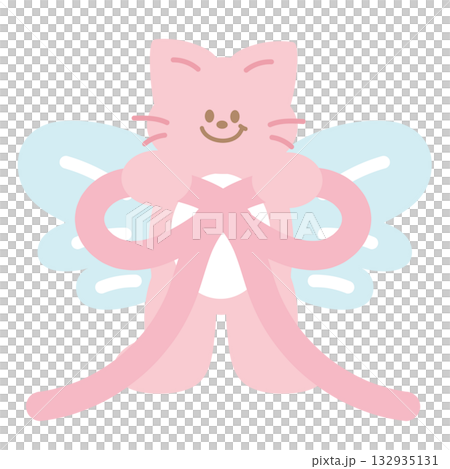 Cute illustration of pink cat with butterfly wings, pink ribbon for animal decoration, kitten cartoon, cat drawing, pet shop, vet, characters, comic, mascot, patch, brooch, foster home, adopt cat Cute illustration of pink cat with butterfly wings, pink ribbon for animal decoration, kitten cartoon, cat drawing, pet shop, vet, characters, comic, mascot, patch, brooch, foster home, adopt cat 132935131