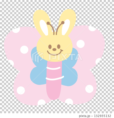 Cute illustration of bunny with butterfly wings for animal decoration, insect, rabbit cartoon, happy easter, pet shop, vet, characters, comic, mascot, patch, brooch, plush toy, kid doll, nature, zoo 132935132