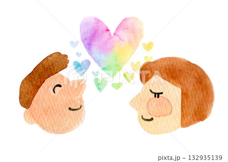 水彩イラスト　手描きイラスト　人物イラスト　仲良しカップル 132935139