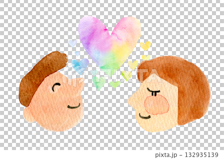 水彩イラスト　手描きイラスト　人物イラスト　仲良しカップル 132935139