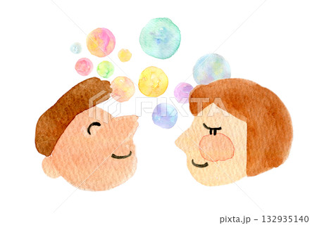 水彩イラスト　手描きイラスト　人物イラスト　仲良しカップル 132935140