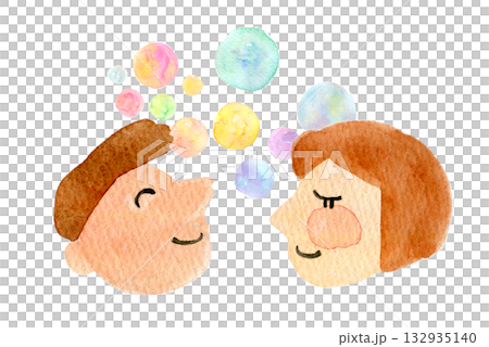 水彩イラスト　手描きイラスト　人物イラスト　仲良しカップル 132935140