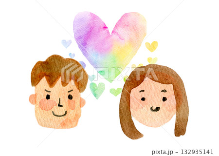 水彩イラスト 手描きイラスト 人物イラスト 仲良しカップル 水彩イラスト 手描きイラスト 人物イラスト 仲良しカップル 132935141