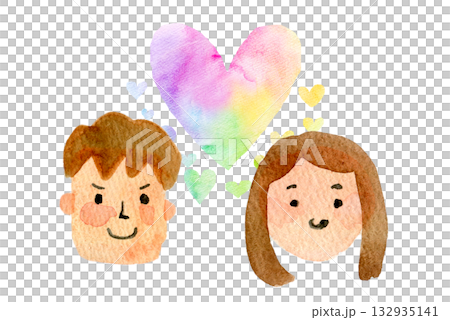 水彩イラスト 手描きイラスト 人物イラスト 仲良しカップル 水彩イラスト 手描きイラスト 人物イラスト 仲良しカップル 132935141