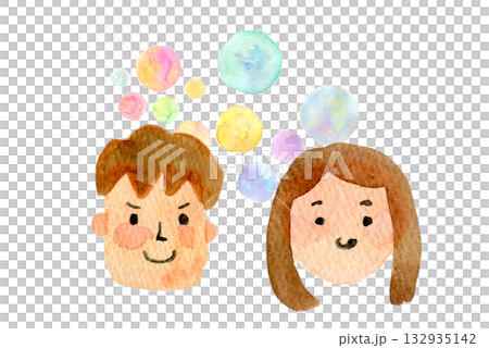 Watercolor illustration, hand-drawn illustration, portrait illustration, friendly couple 132935142