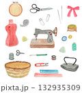 Watercolor illustration of a sew kit. Suitable for a studio or school, as well as for a designer . Embroidery , hobby 132935309