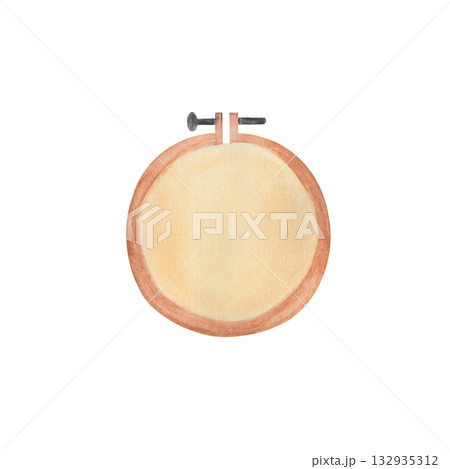 Watercolor illustration of a sewing kit. Embroidery 132935312