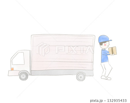 トラックと荷物を運ぶ人物 132935433