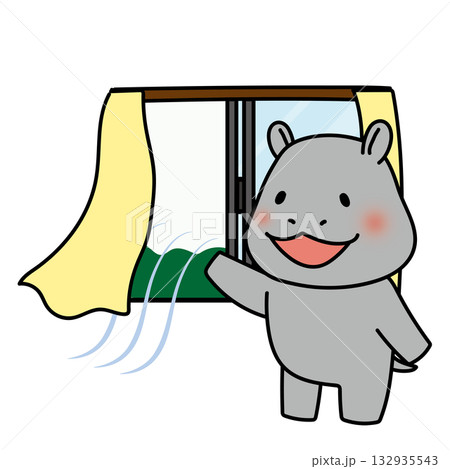 窓を開けて換気をするカバ 132935543