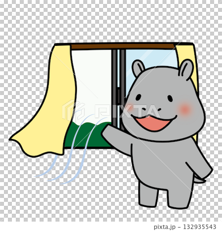 窓を開けて換気をするカバ 132935543