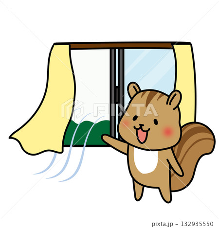 窓を開けて換気をするリス 132935550