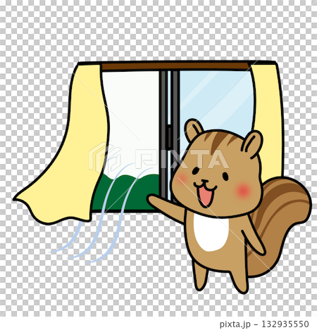 一隻松鼠打開窗戶通風。 132935550