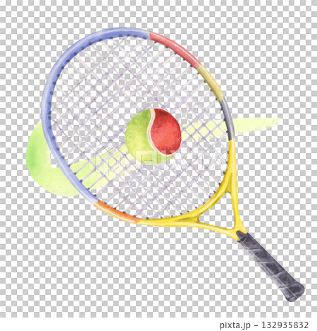 Racket hitting tennis ball watercolor illustration Racket hitting tennis ball watercolor illustration 132935832